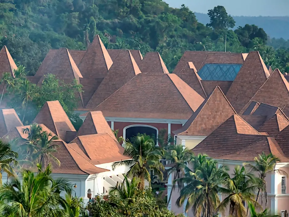 red roofs on the green background
